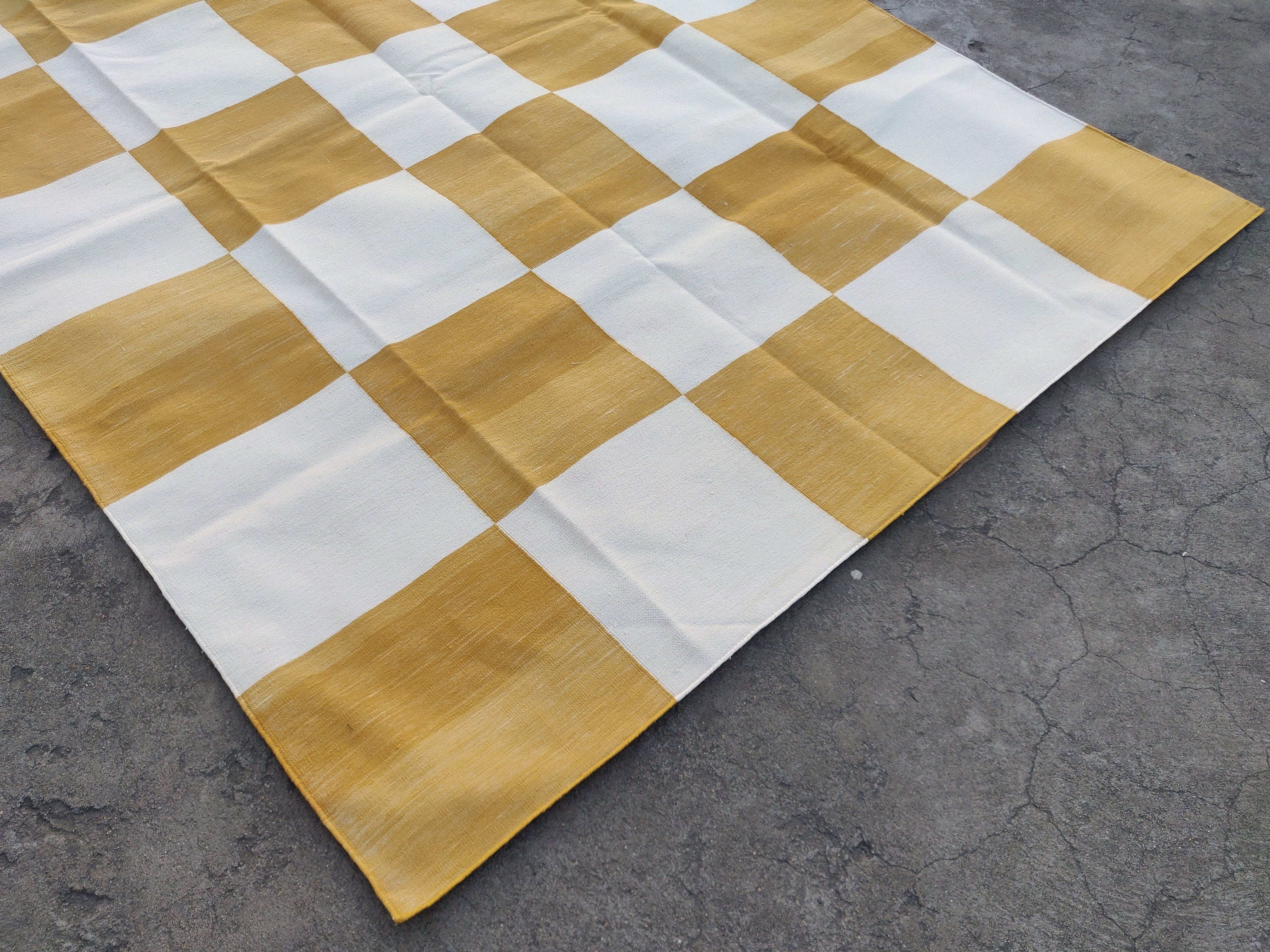 Modern Handmade Cotton Checked Rug