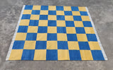 Modern Handmade Cotton Area Rug, Mustard And Blue Checked Dhurrie