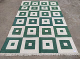 Modern Handmade Cotton Checked Rug