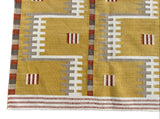 Modern Handmade Cotton Flat Weave Mustard Geometric Rug-6468