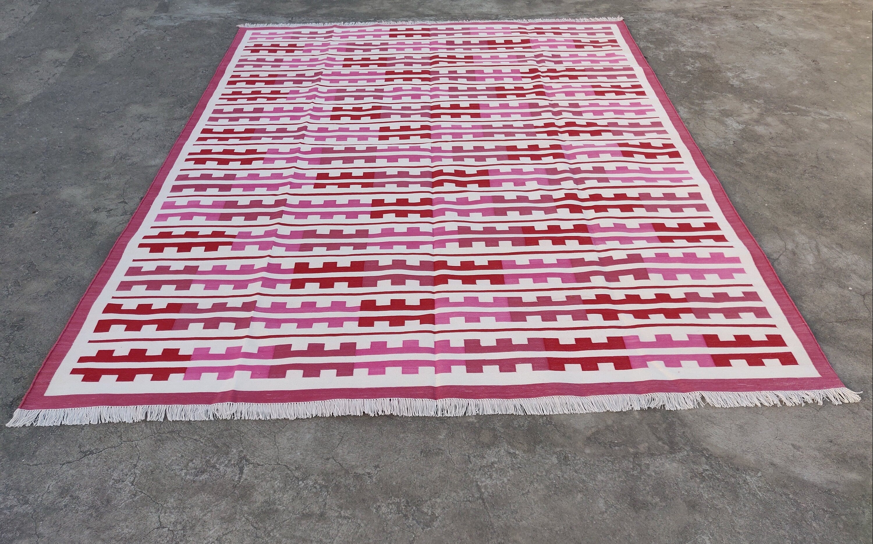 Modern Handmade Cotton Red And White Marianne Rug