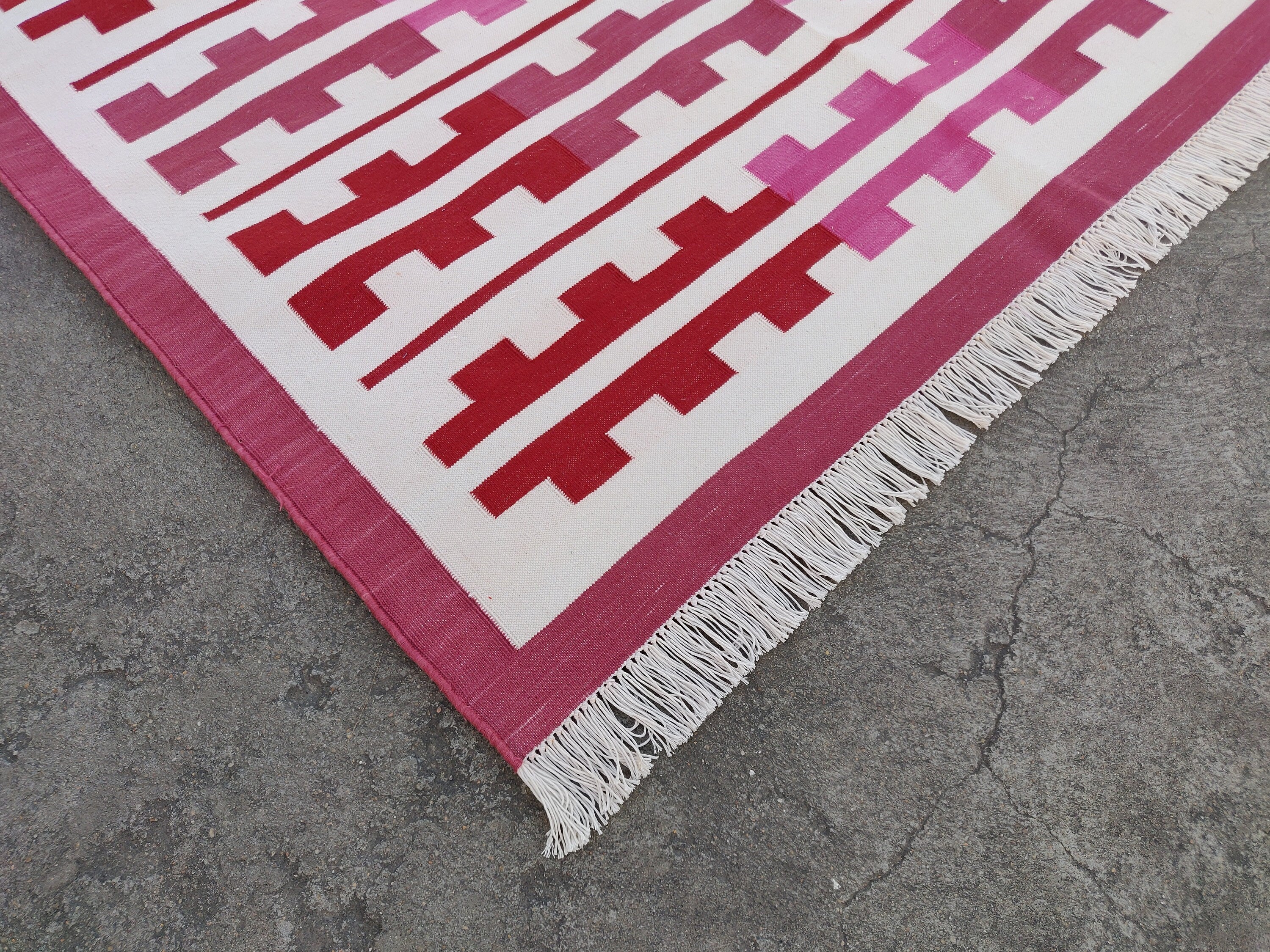 Modern Handmade Cotton Red And White Marianne Rug