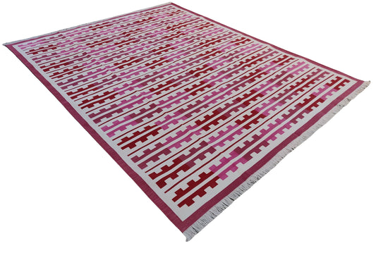 Modern Handmade Cotton Red And White Marianne Rug