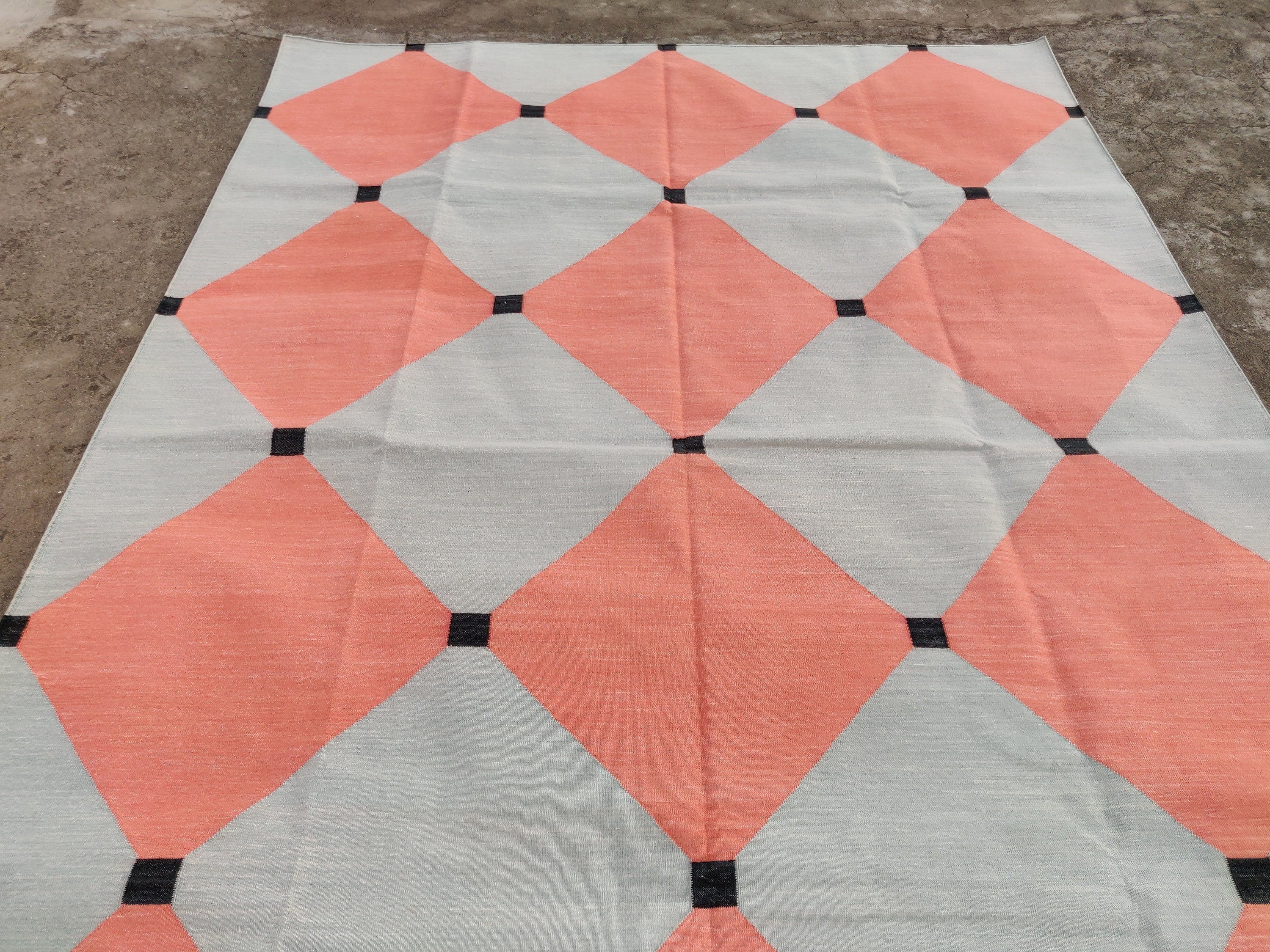 Modern Handmade Cotton Checked Rug