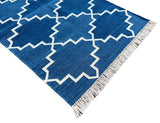 Modern Handmade Cotton Flat Weave Runner Blue And White Geometric Runner-6455