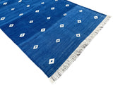 Modern Handmade Cotton Flat Weave Blue And White Diamond Runner Rug