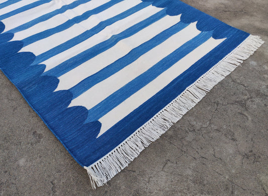 Modern Handmade Cotton Blue And White Striped Runner