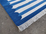 Modern Handmade Cotton Blue And White Striped Runner