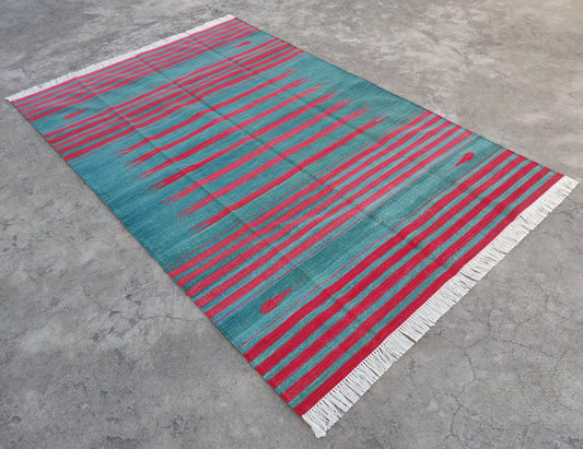 Modern Handmade Cotton Red Striped Rug