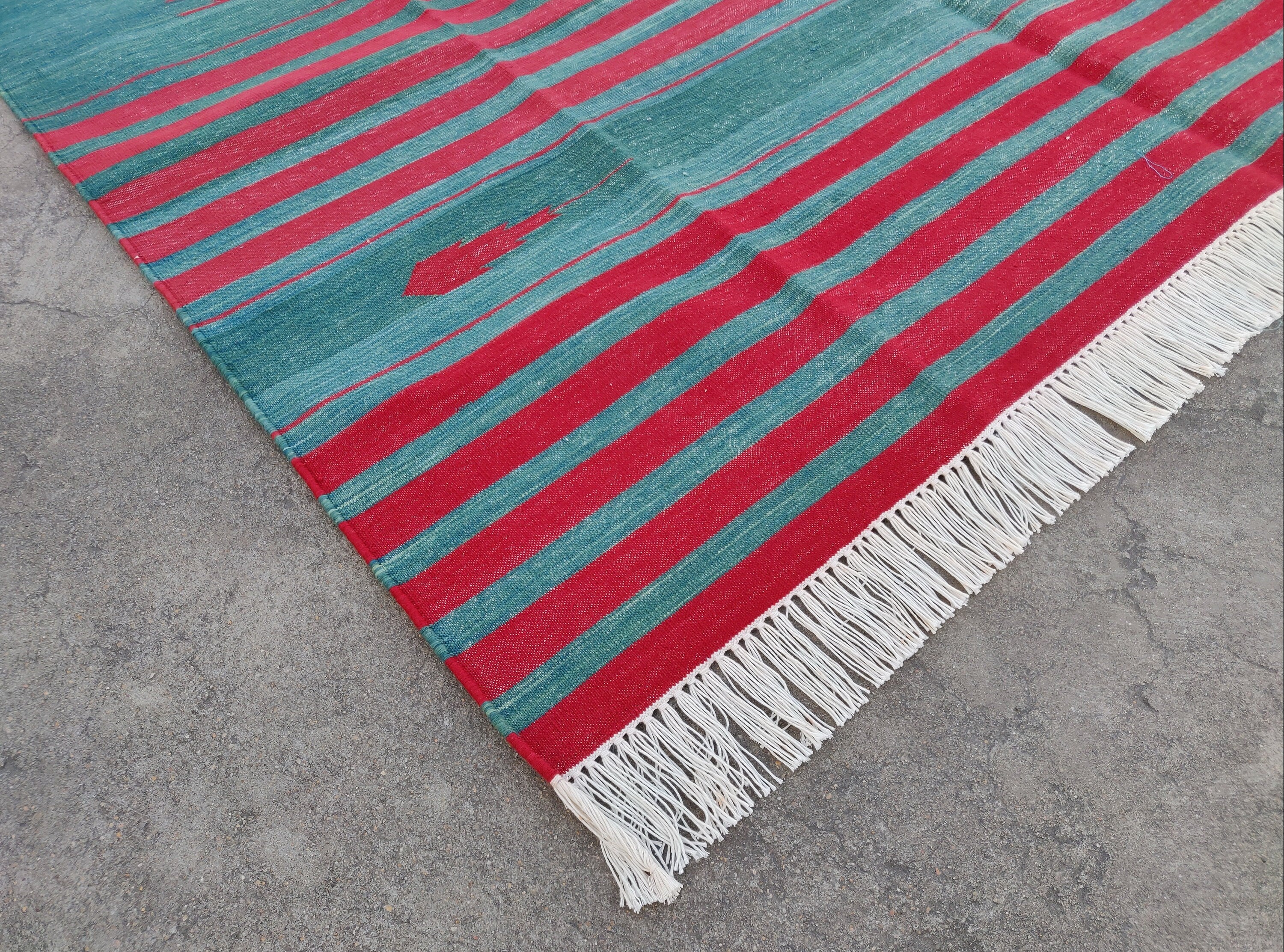 Modern Handmade Cotton Red Striped Rug