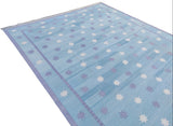 Modern Handmade Cotton Area Flat Weave Rug, Blue & Lavender Star Dhurrie-6476