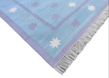 Modern Handmade Cotton Area Flat Weave Rug, Blue & Lavender Star Dhurrie-6476