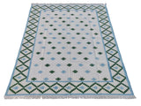 Modern Handmade Cotton Sky Blue And Green Geometric Star Rug-6065