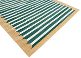 Modern Handmade Cotton Green And Mustard Striped Rug-6521