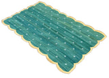 Modern Handmade Cotton Green And Yellow Scalloped Diamond Rug