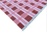 Modern Handmade Cotton Pink And Red Checked Rug-6522