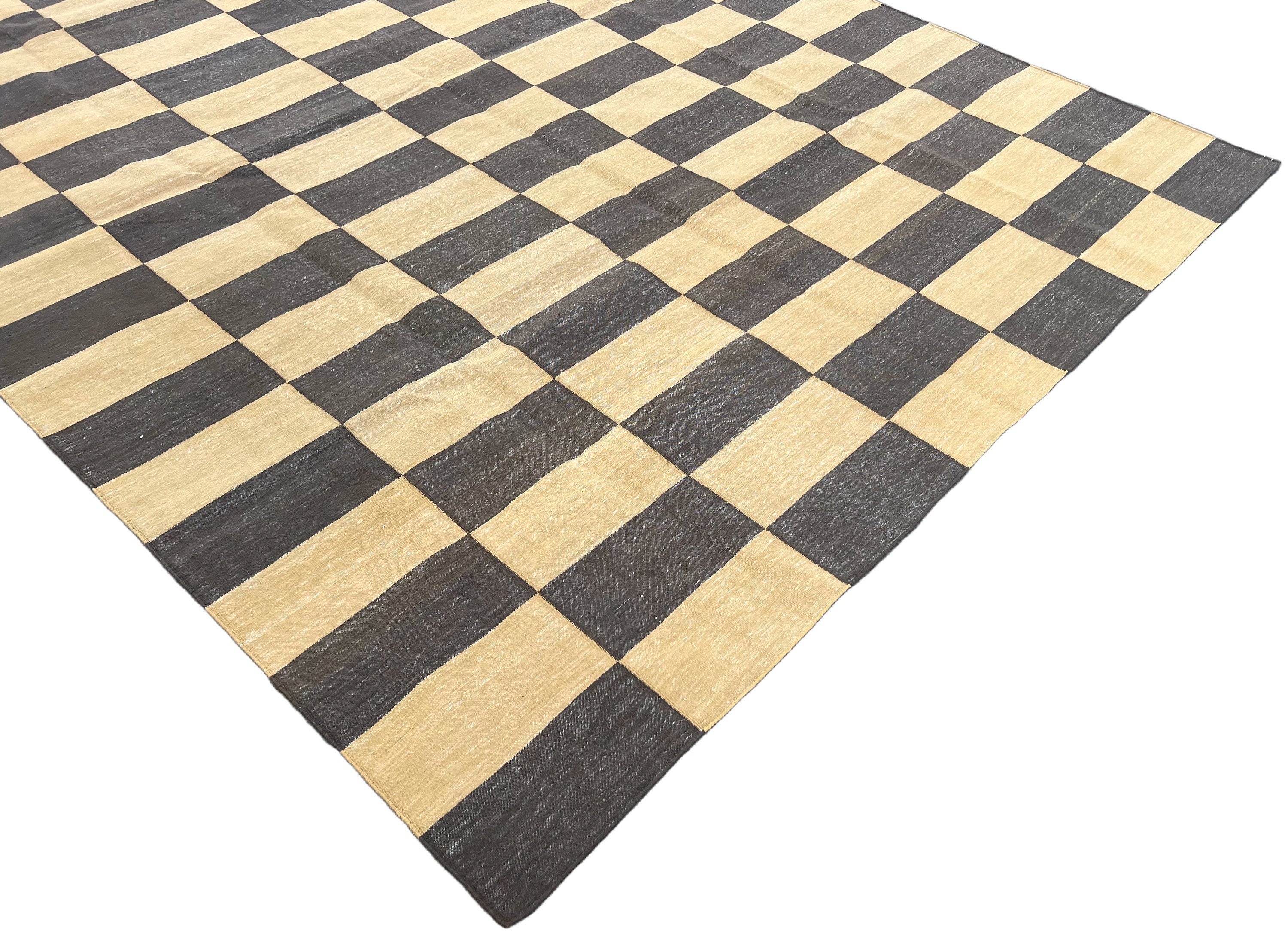 Modern Handmade Cotton Checked Rug