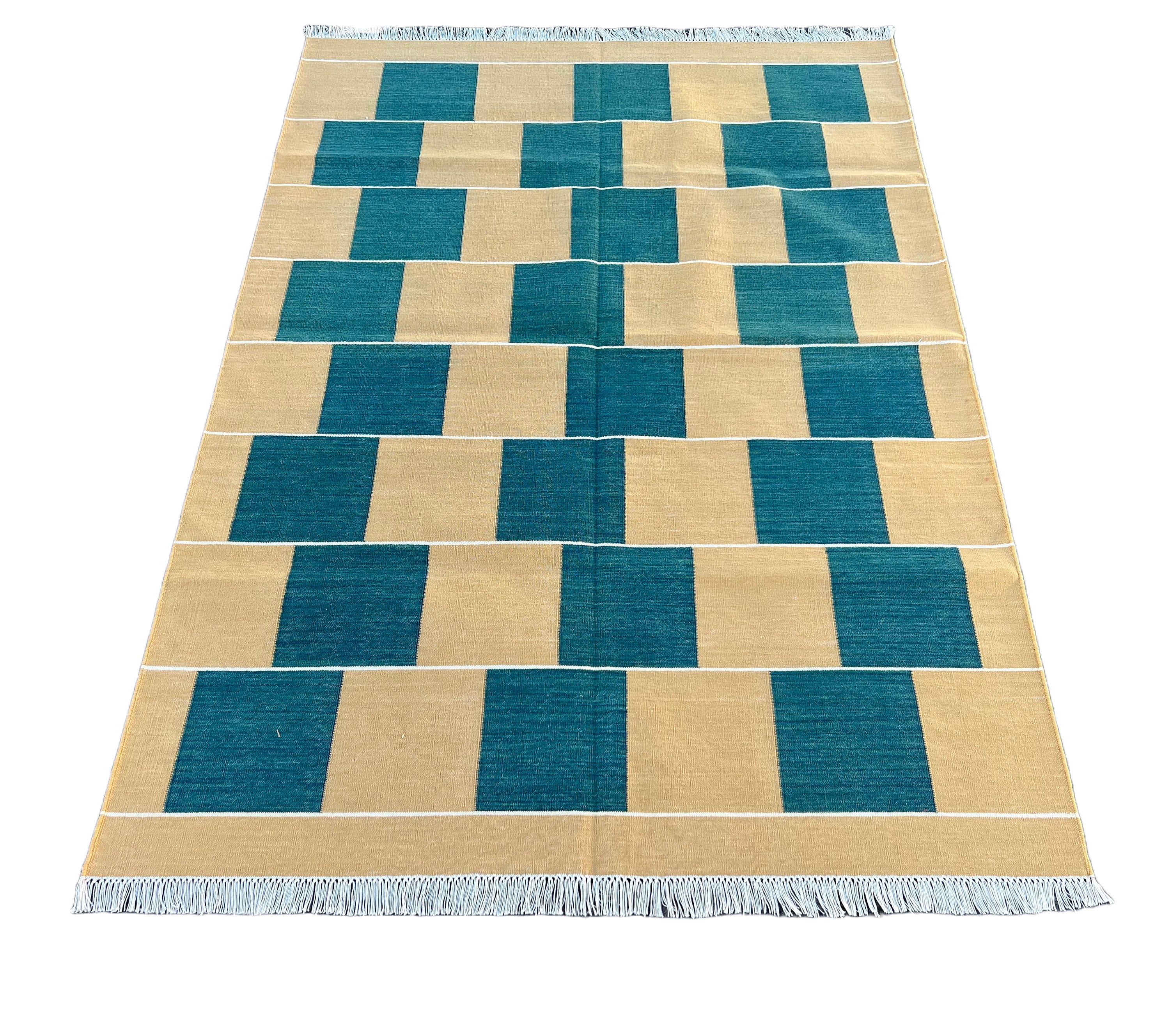 Modern Handmade Cotton Checked Rug