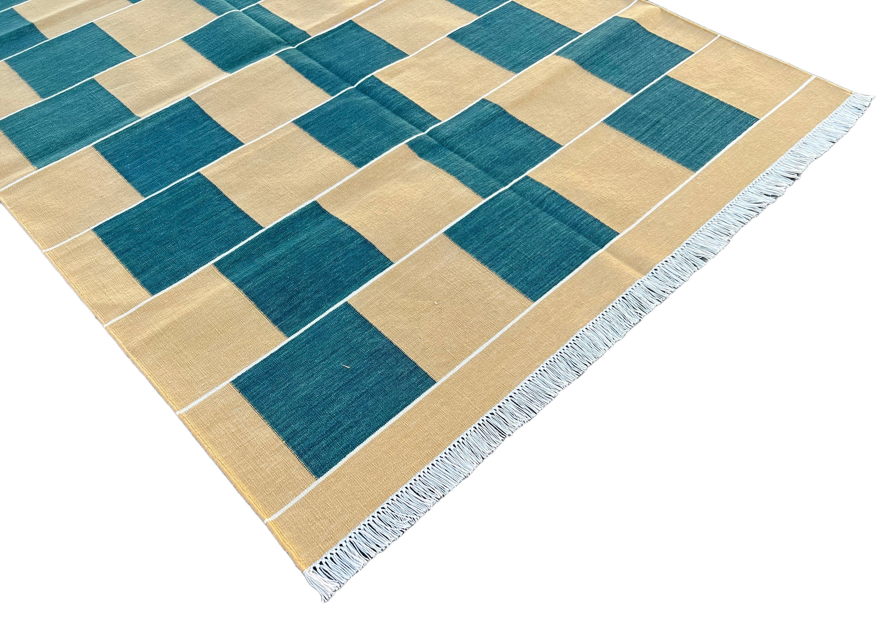 Modern Handmade Cotton Checked Rug