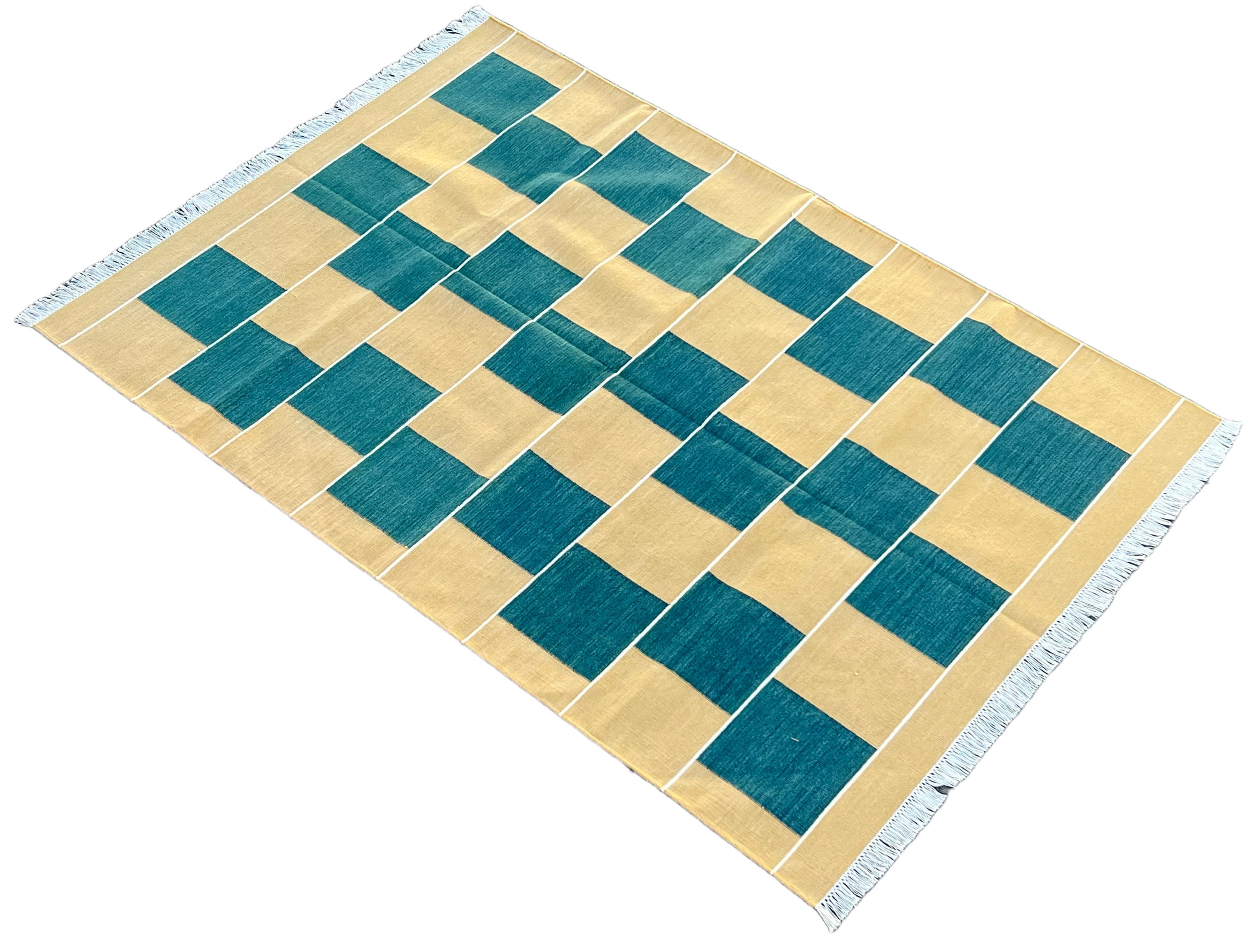 Modern Handmade Cotton Checked Rug