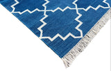 Modern Handmade Cotton Flat Weave Runner Blue And White Geometric Runner-6455