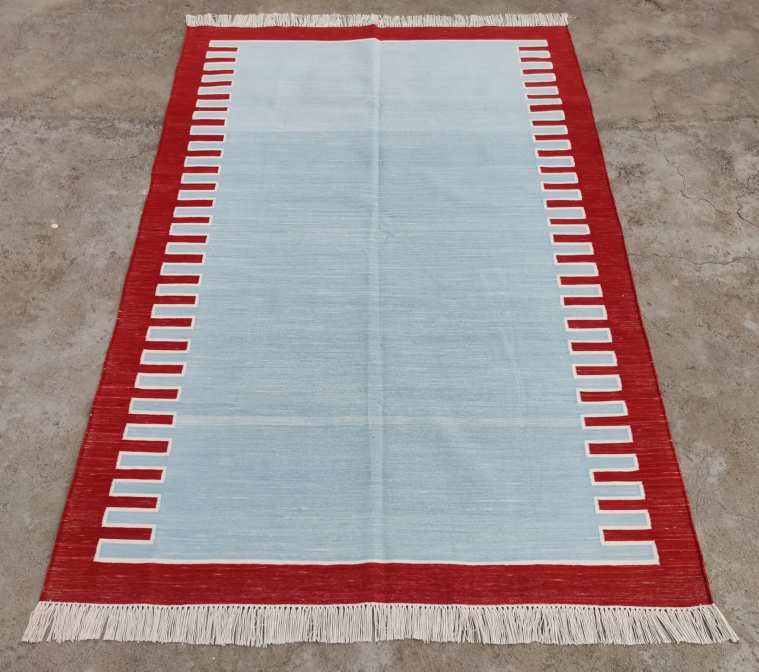 Modern Handmade Cotton Zig Zag Striped Rug